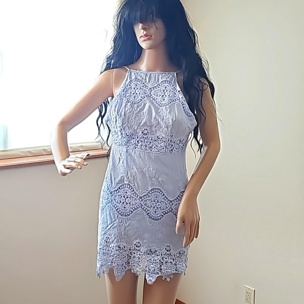 Floral Embroidery Baby Blue  dress 👗
